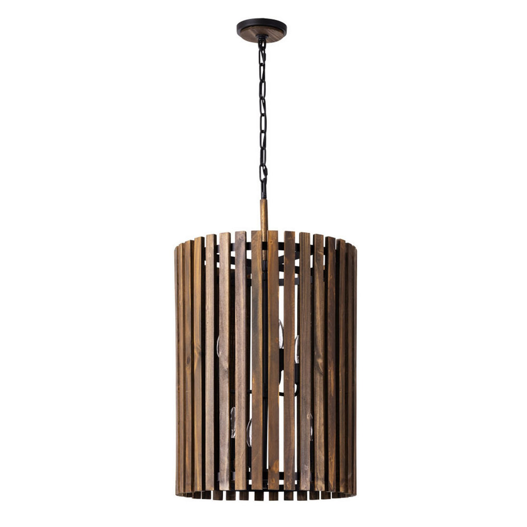 Varaluz - 387F06MBW - Six Light Foyer Pendant - Suratto - Matte Black/Medium Walnut