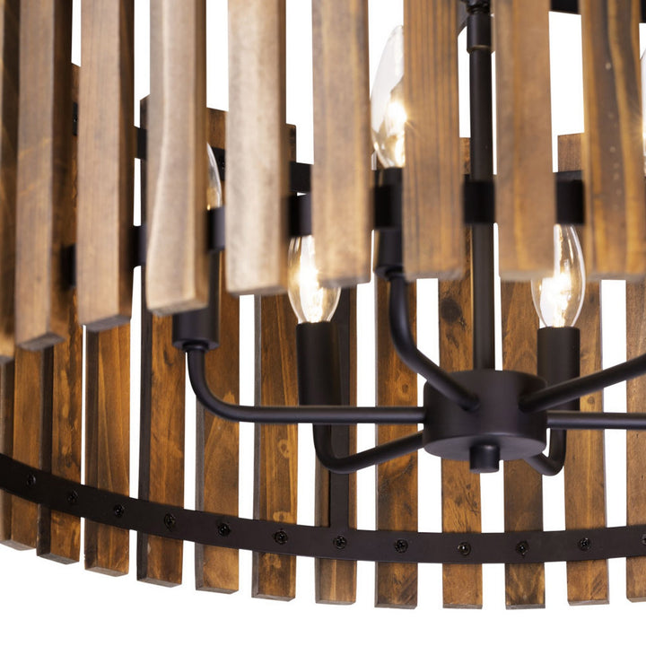 Varaluz - 387P06MBW - Six Light Pendant - Suratto - Matte Black/Medium Walnut