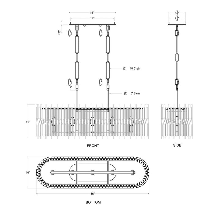 Varaluz - 393N05MBFG - Five Light Linear Pendant - Park Row - Matte Black/French Gold