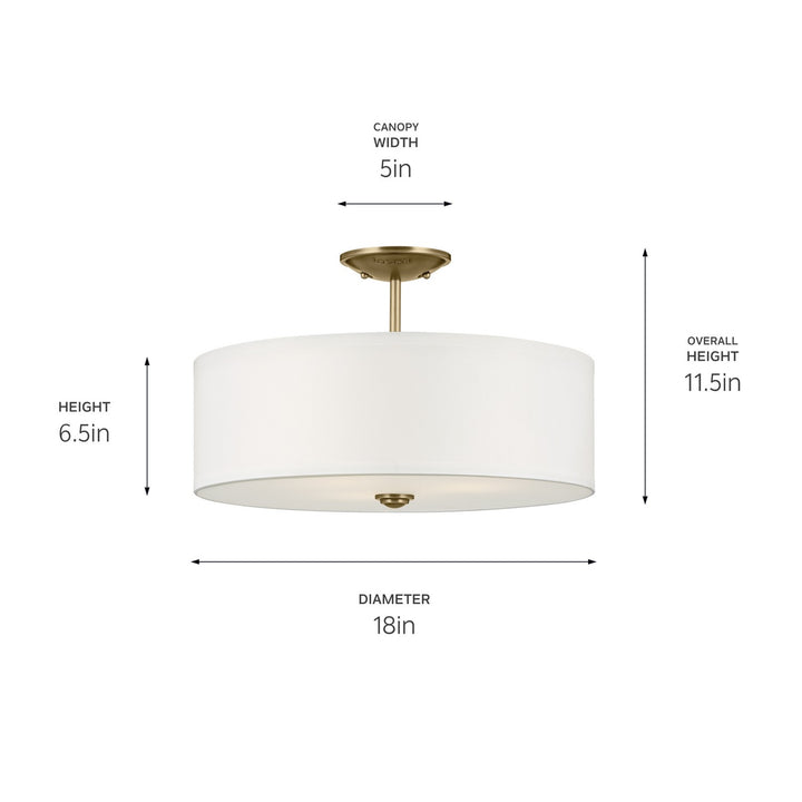 Kichler Canada - 43692NBR - Three Light Semi Flush Mount - Shailene - Natural Brass