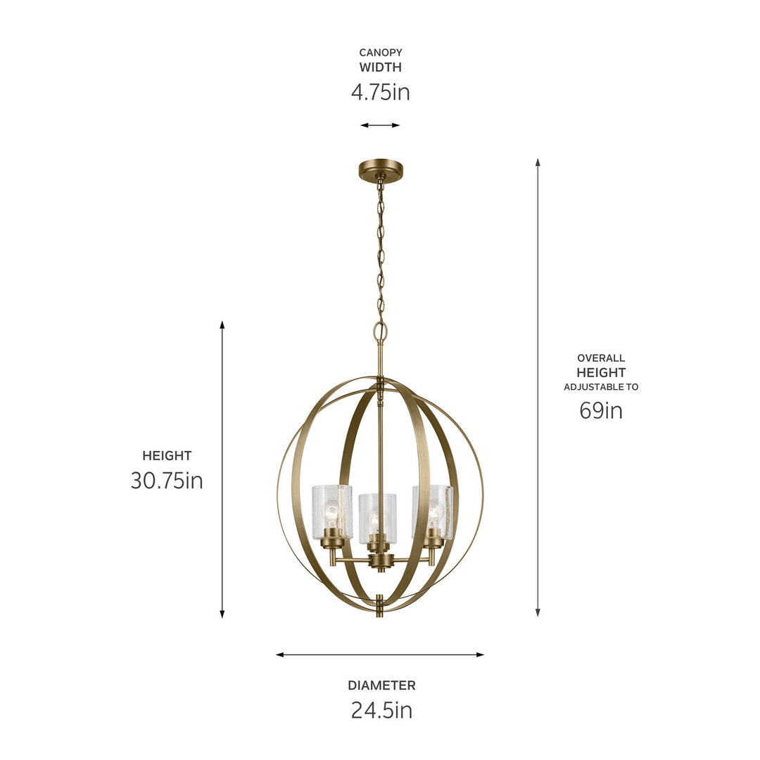 Kichler Canada - 44034NBR - Three Light Chandelier - Winslow - Natural Brass