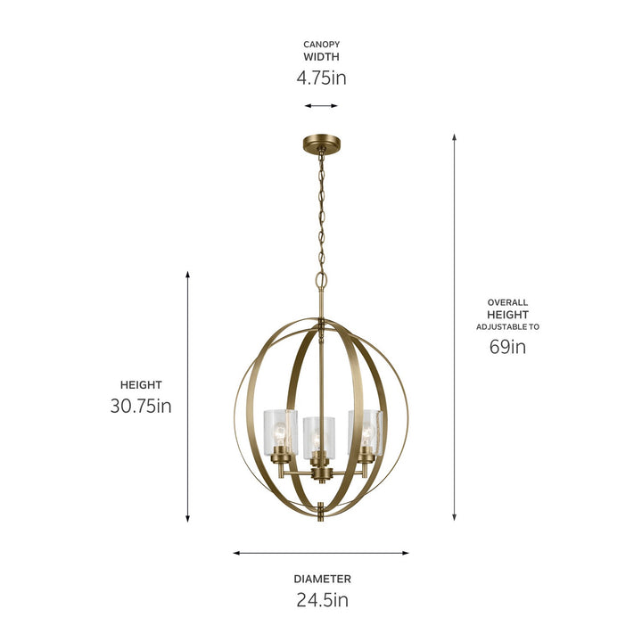 Kichler Canada - 44034NBR - Three Light Chandelier - Winslow - Natural Brass