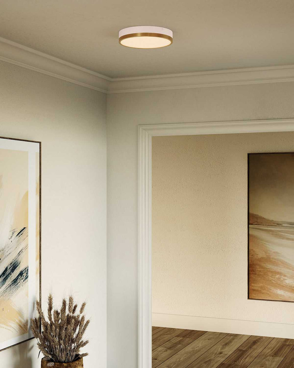 Adelaide LED Flush Mount in Aged Gold/White Alora Canada