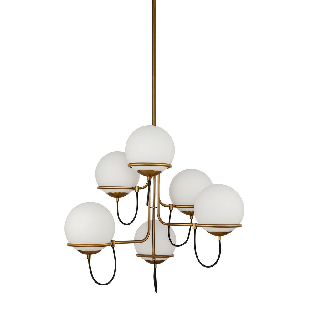 Alora Canada - CH458632AGOP - Six Light Chandelier - Alba - Aged Gold/Opal Glass