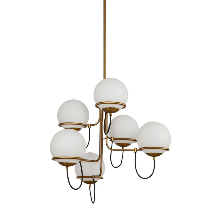 Alora Canada - CH458632AGOP - Six Light Chandelier - Alba - Aged Gold/Opal Glass