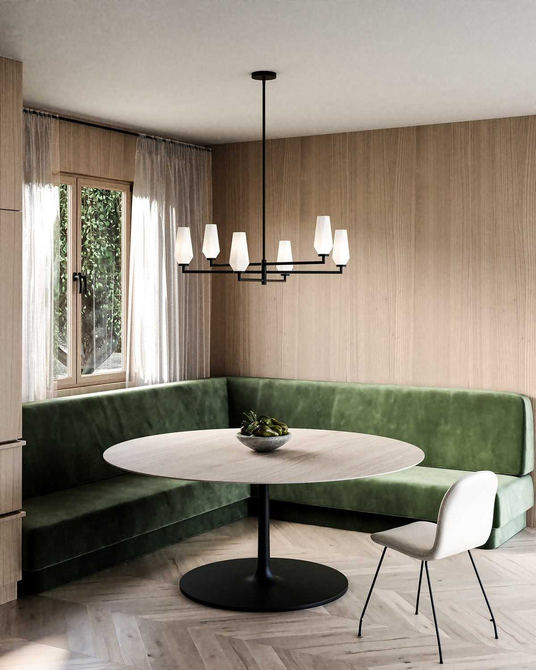 Alora Canada - CH424135MBOP - Six Light Chandelier - Krysta - Matte Black/Opal Glass