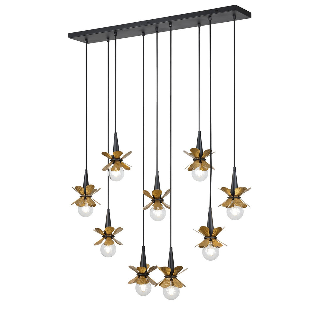 Savoy House - 1-2185-9-103 - Nine Light Linear Chandelier - Portinatx - Satin Black w/Hammered Gold
