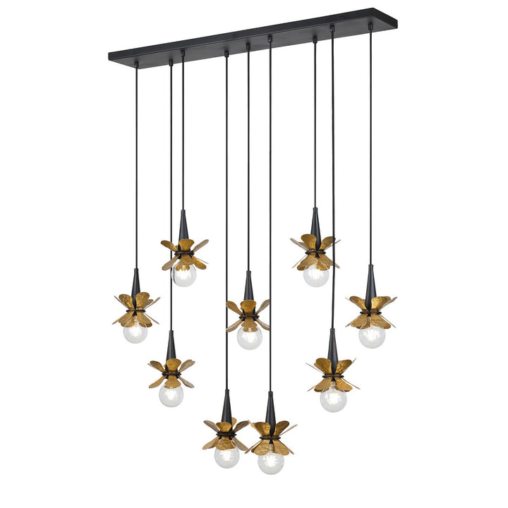 Savoy House - 1-2185-9-103 - Nine Light Linear Chandelier - Portinatx - Satin Black w/Hammered Gold