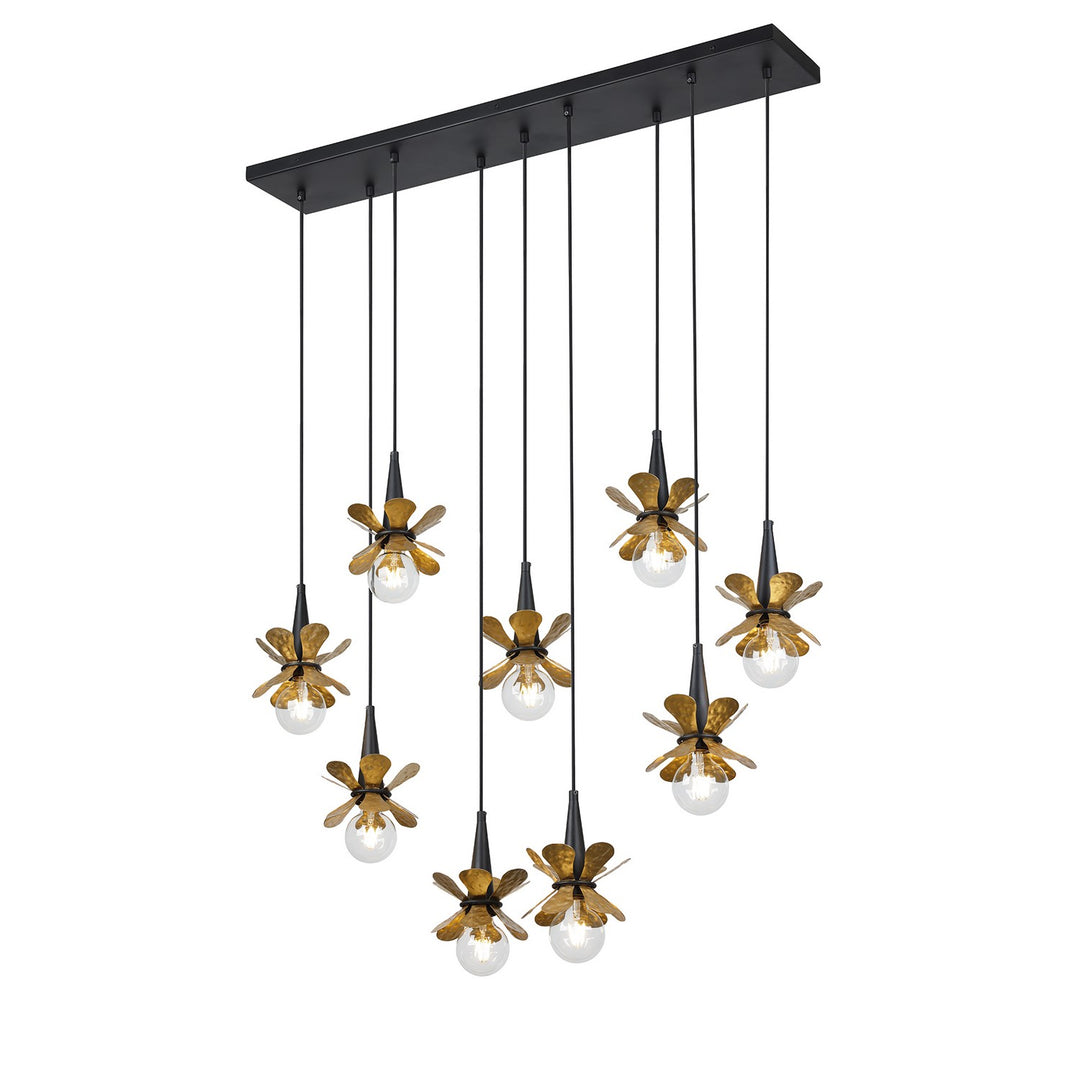 Savoy House - 1-2185-9-103 - Nine Light Linear Chandelier - Portinatx - Satin Black w/Hammered Gold