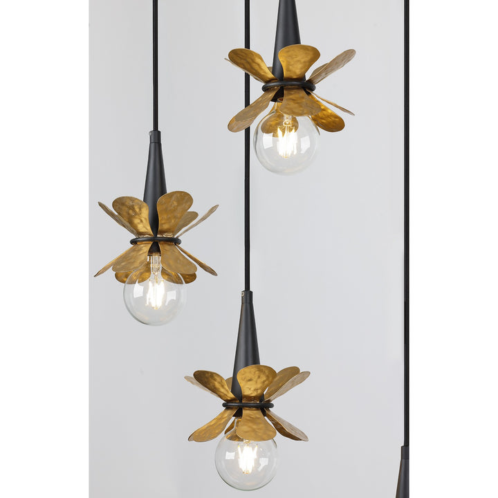 Savoy House - 1-2185-9-103 - Nine Light Linear Chandelier - Portinatx - Satin Black w/Hammered Gold