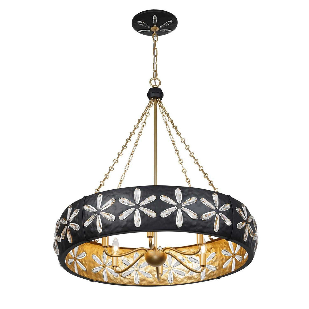 Venice Six Light Chandelier in Metropolis Black and Gold Savoy House
