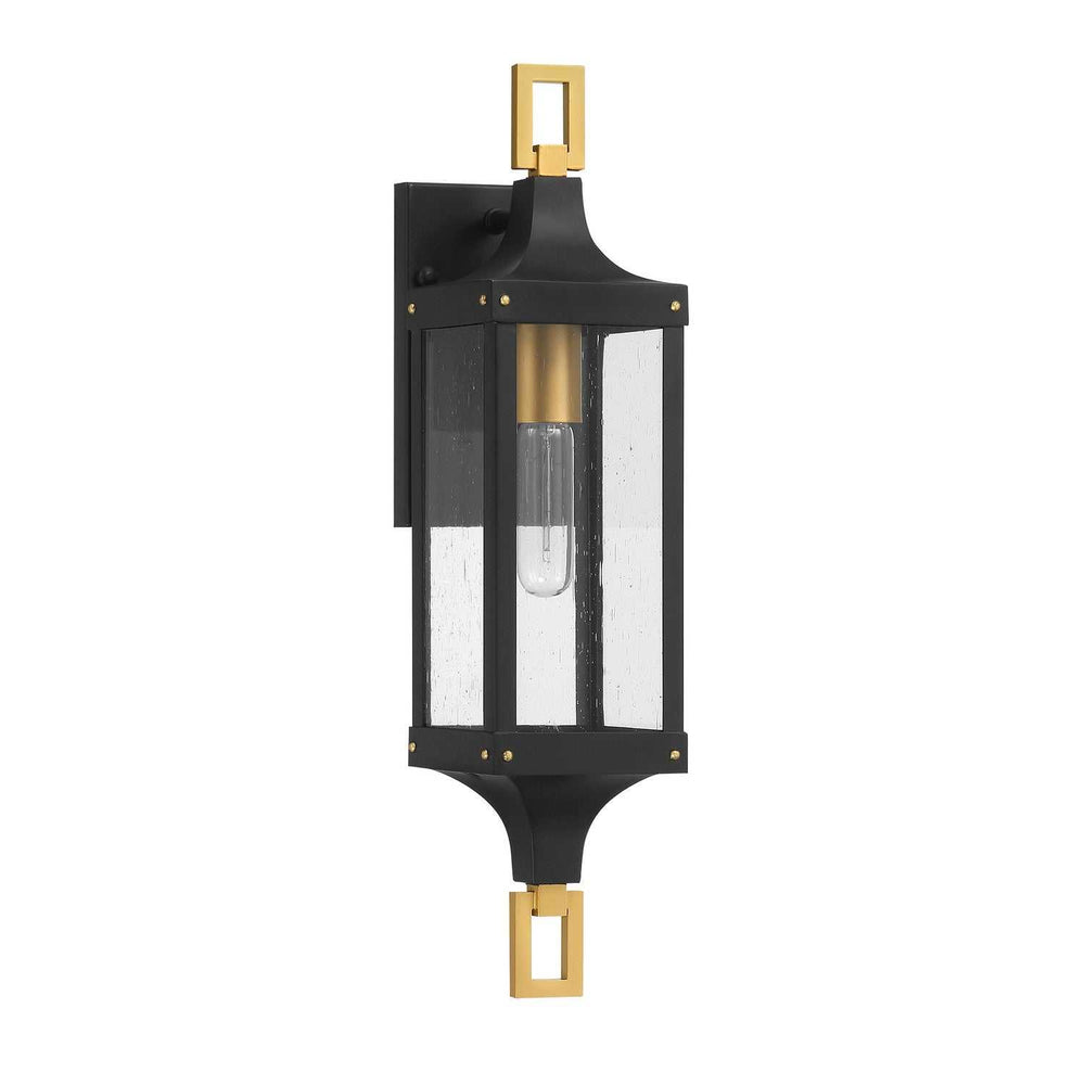 Glendale One Light Outdoor Wall Lantern in Matte Black and Weathered Brushed Brass Savoy House