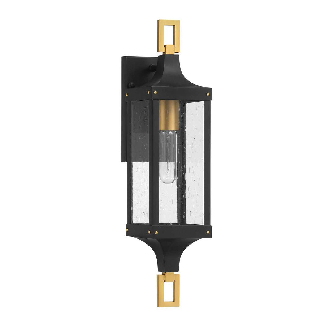 Glendale One Light Outdoor Wall Lantern in Matte Black and Weathered Brushed Brass Savoy House