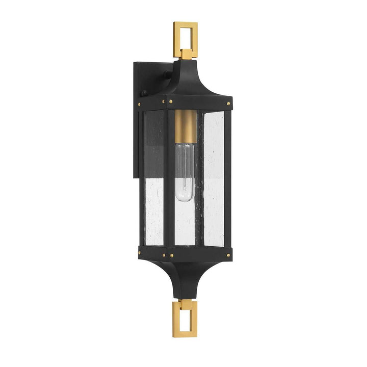 Glendale One Light Outdoor Wall Lantern in Matte Black and Weathered Brushed Brass Savoy House