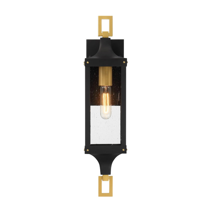 Glendale One Light Outdoor Wall Lantern in Matte Black and Weathered Brushed Brass Savoy House