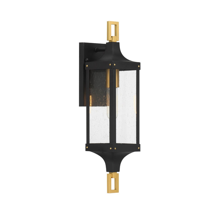 Glendale One Light Outdoor Wall Lantern in Matte Black and Weathered Brushed Brass Savoy House