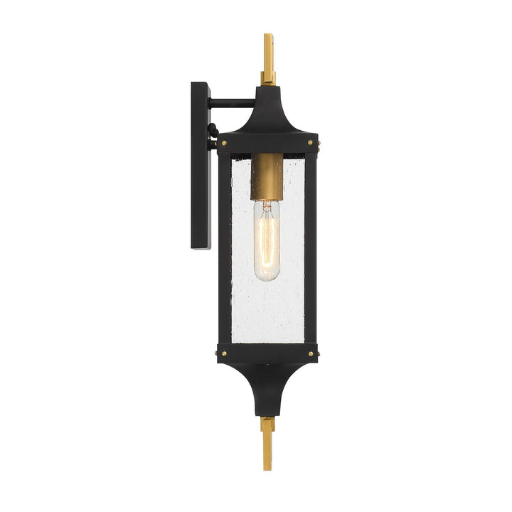 Glendale One Light Outdoor Wall Lantern in Matte Black and Weathered Brushed Brass Savoy House