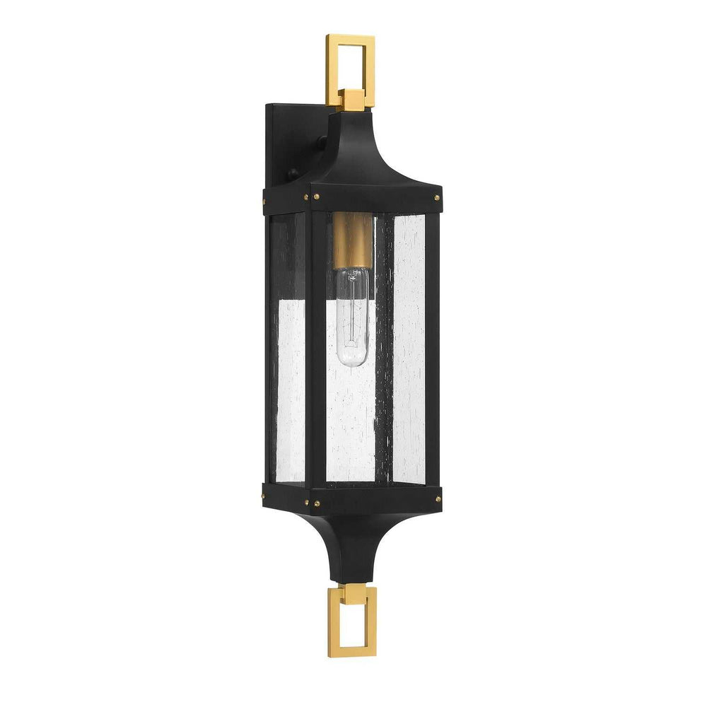 Glendale One Light Outdoor Wall Lantern in Matte Black and Weathered Brushed Brass Savoy House