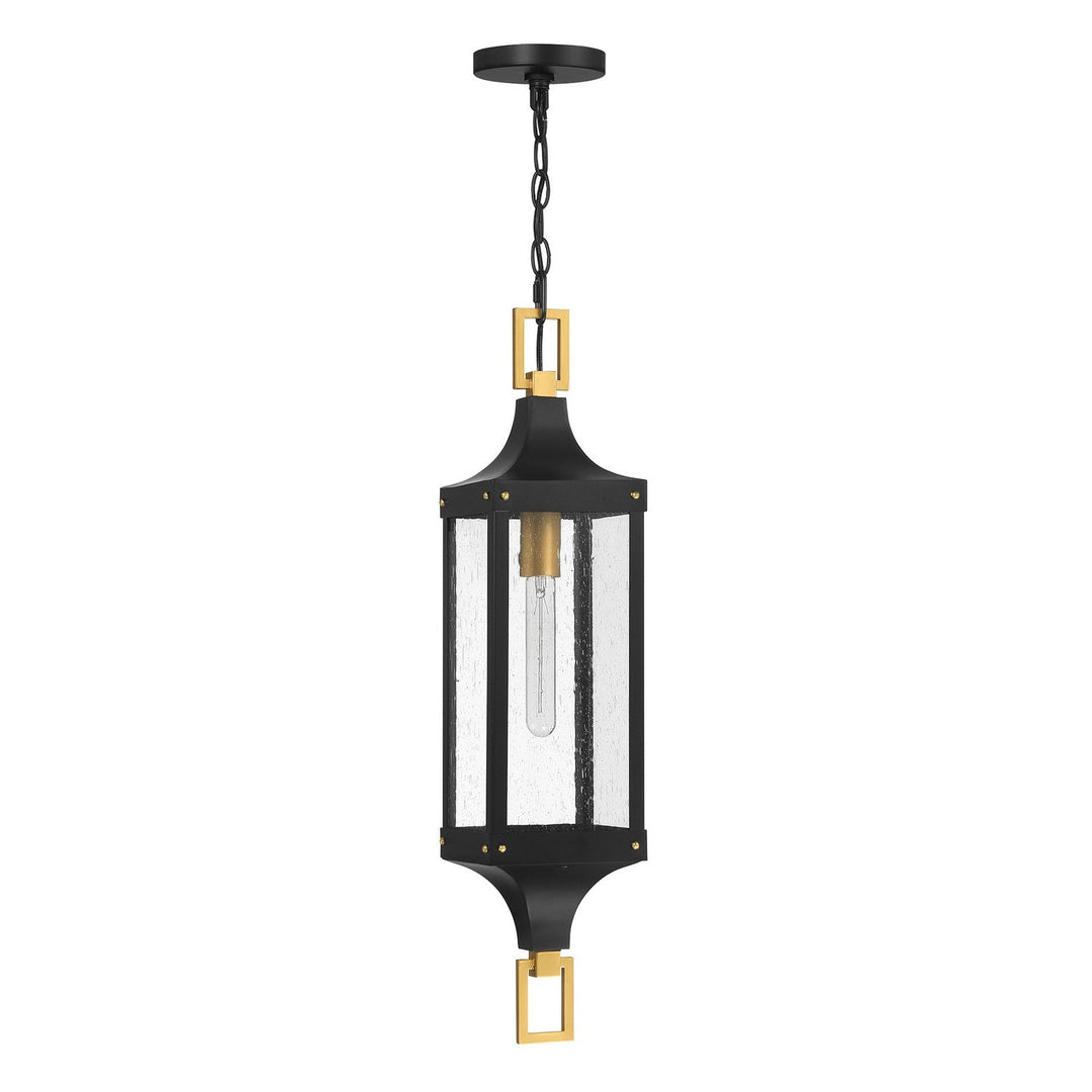 Glendale One Light Outdoor Hanging Lantern in Matte Black and Weathered Brushed Brass Savoy House