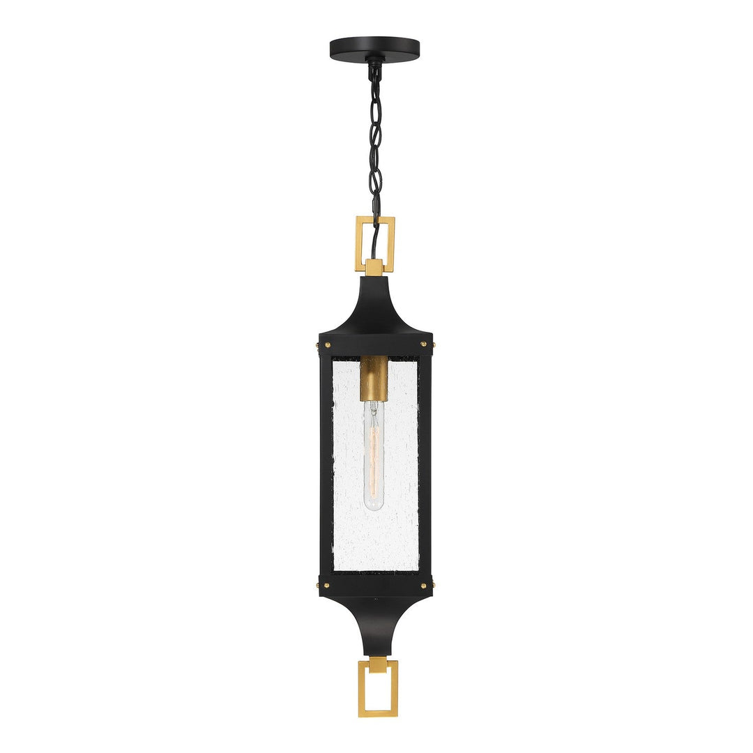 Glendale One Light Outdoor Hanging Lantern in Matte Black and Weathered Brushed Brass Savoy House