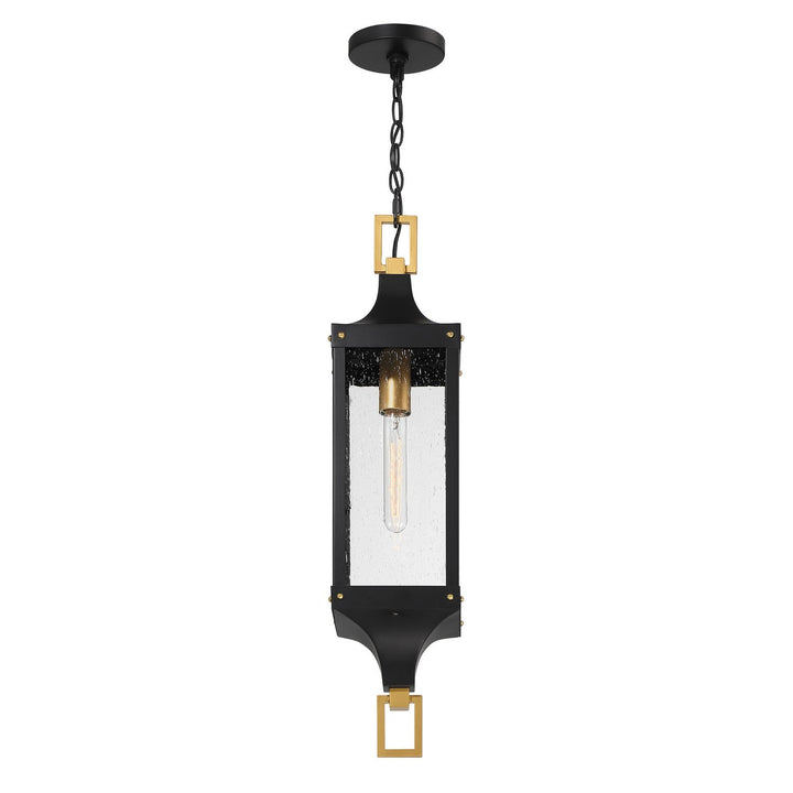 Glendale One Light Outdoor Hanging Lantern in Matte Black and Weathered Brushed Brass Savoy House