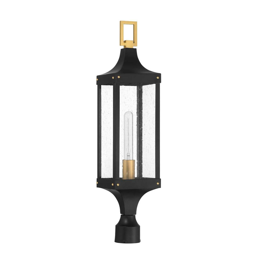 Glendale One Light Outdoor Post Lantern in Matte Black and Weathered Brushed Brass Savoy House