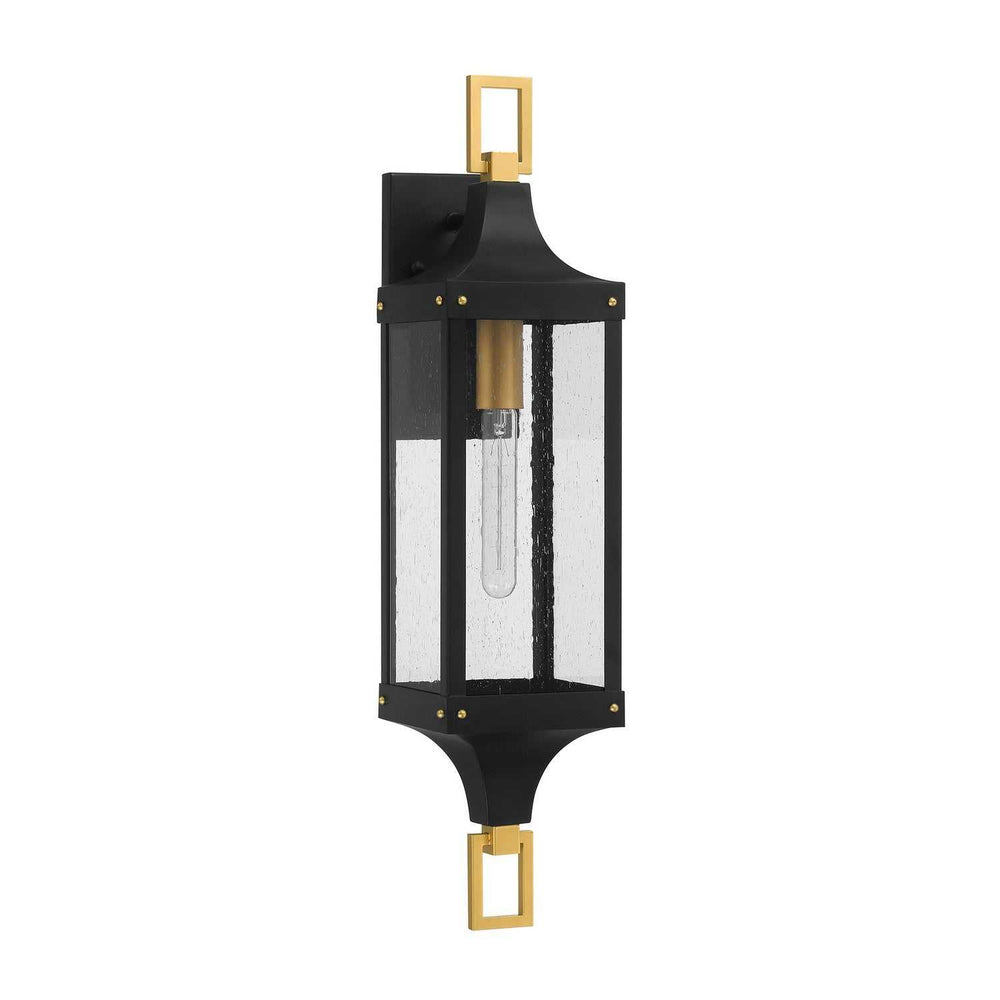 Glendale One Light Outdoor Wall Lantern in Matte Black and Weathered Brushed Brass Savoy House