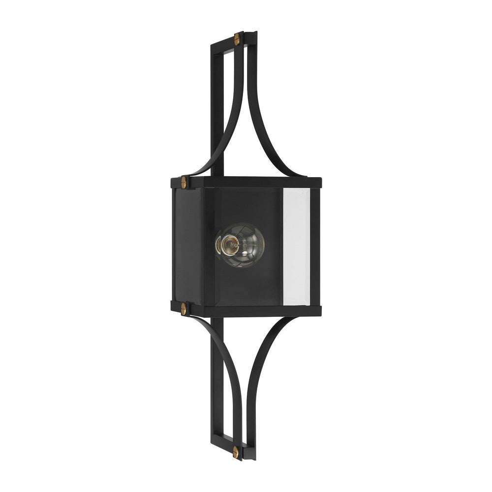 Raeburn One Light Outdoor Wall Lantern in Matte Black and Weathered Brushed Brass Savoy House