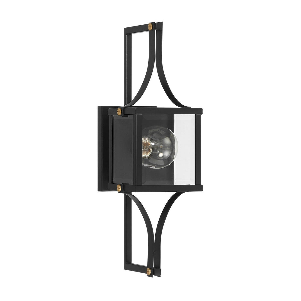 Raeburn One Light Outdoor Wall Lantern in Matte Black and Weathered Brushed Brass Savoy House