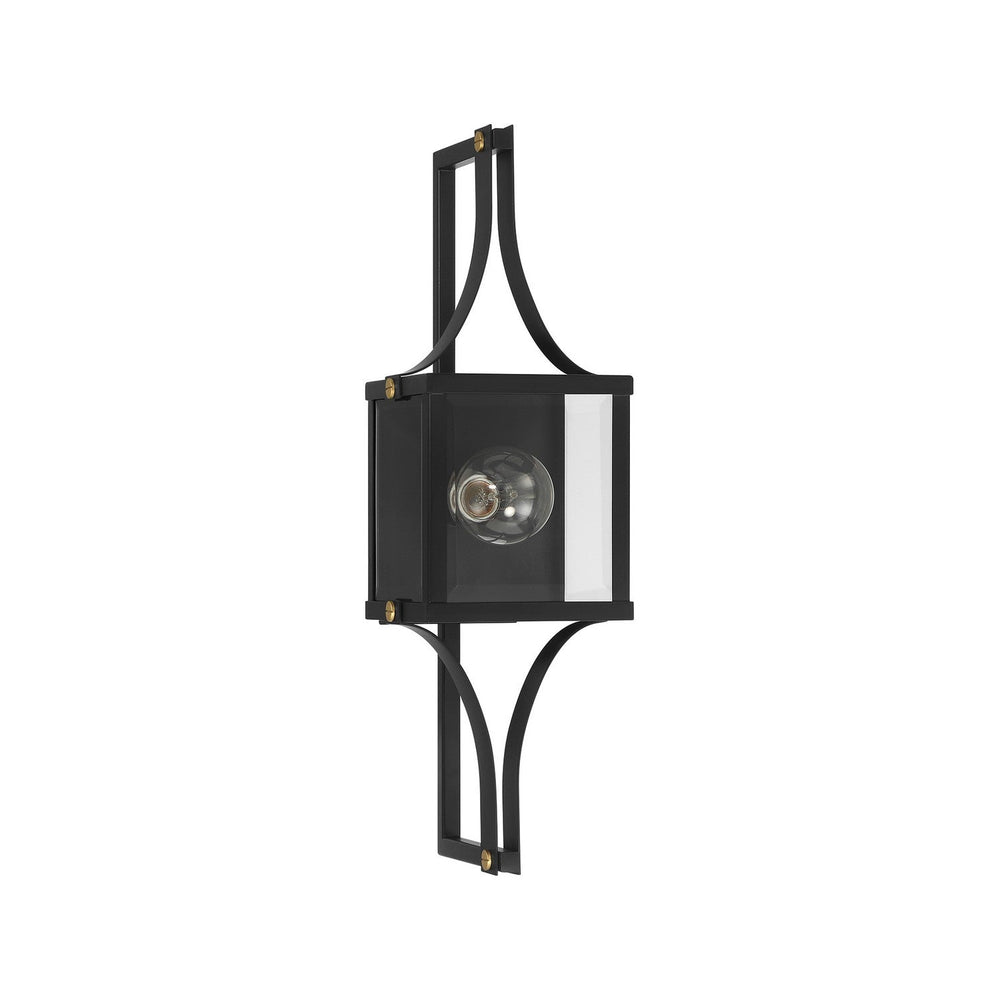Raeburn One Light Outdoor Wall Lantern in Matte Black and Weathered Brushed Brass Savoy House