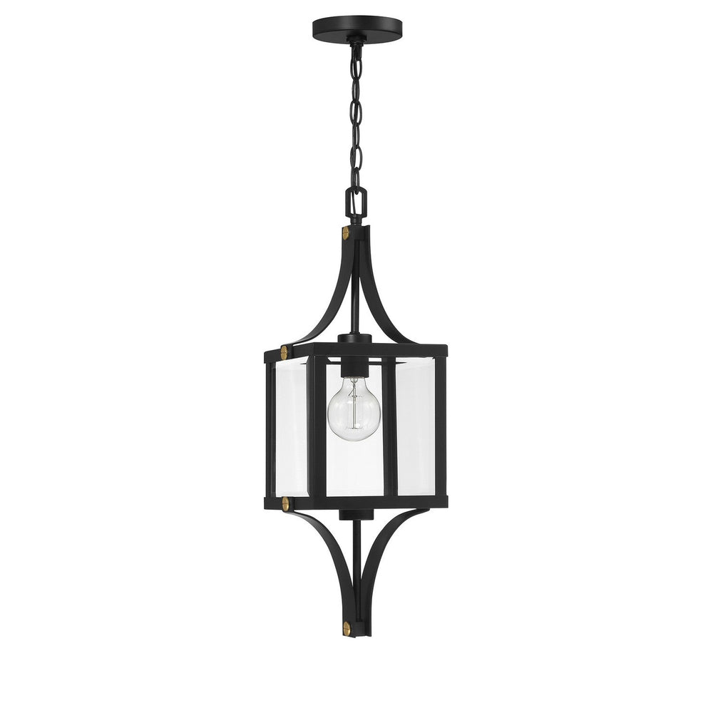 Raeburn One Light Outdoor Hanging Lantern in Matte Black and Weathered Brushed Brass Savoy House