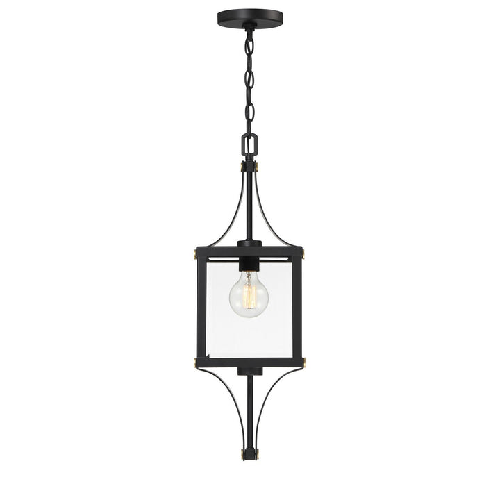 Savoy House - 5-475-144 - One Light Outdoor Hanging Lantern - Raeburn - Matte Black/Weathered Brushed Brass