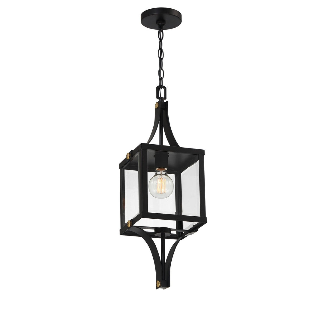 Savoy House - 5-475-144 - One Light Outdoor Hanging Lantern - Raeburn - Matte Black/Weathered Brushed Brass