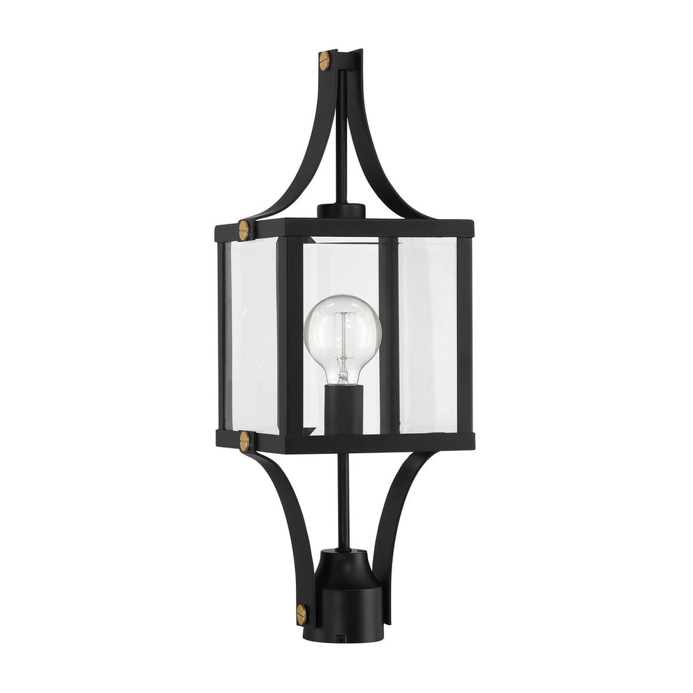 Raeburn One Light Outdoor Post Lantern in Matte Black and Weathered Brushed Brass Savoy House