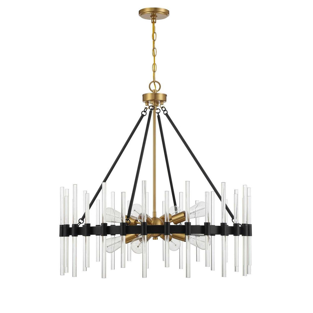 Santiago Eight Light Pendant in Matte Black with Warm Brass Accents Savoy House