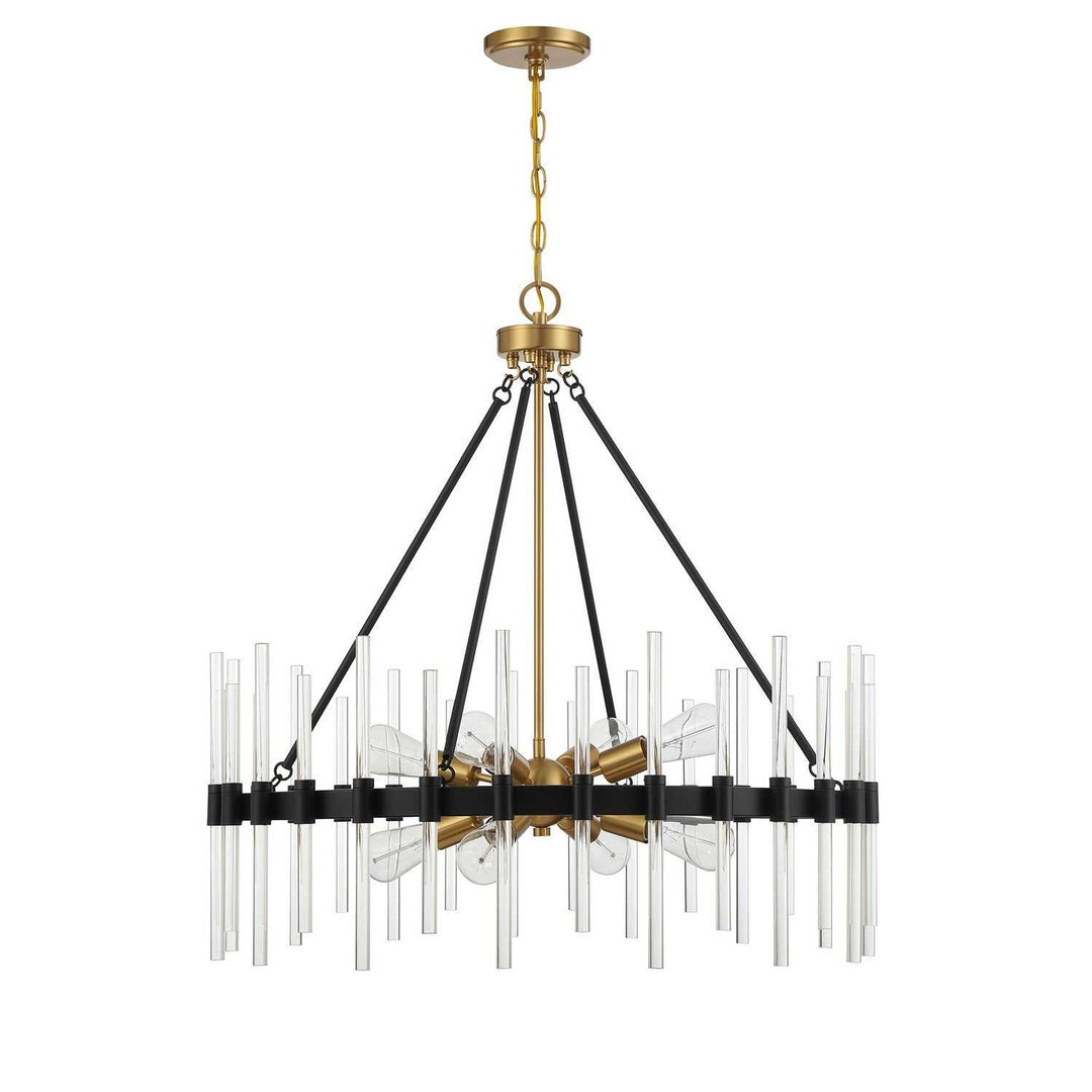 Santiago Eight Light Pendant in Matte Black with Warm Brass Accents Savoy House