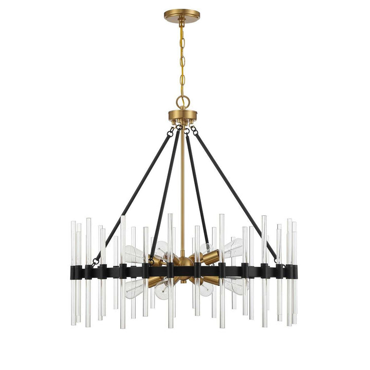 Santiago Eight Light Pendant in Matte Black with Warm Brass Accents Savoy House