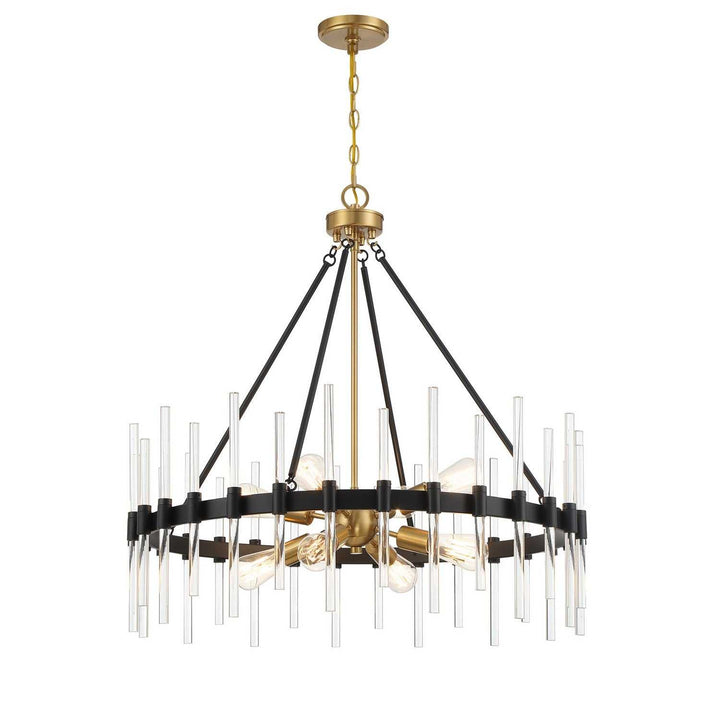 Santiago Eight Light Pendant in Matte Black with Warm Brass Accents Savoy House