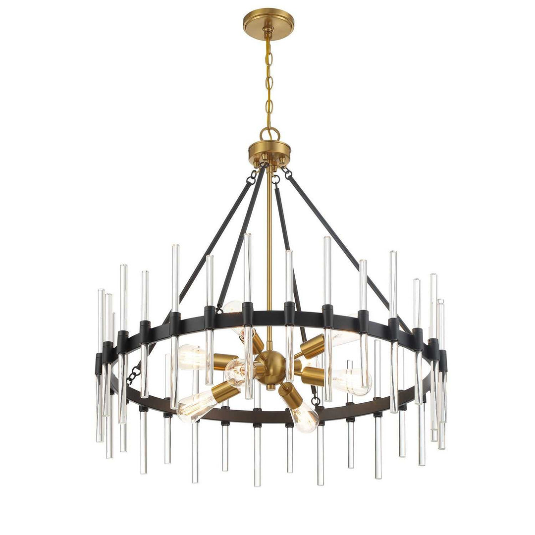 Santiago Eight Light Pendant in Matte Black with Warm Brass Accents Savoy House