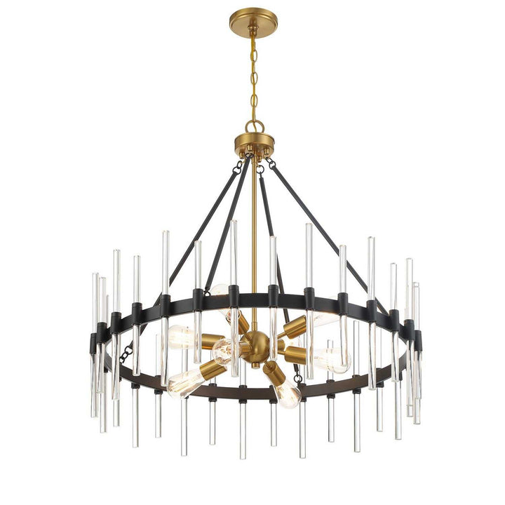 Santiago Eight Light Pendant in Matte Black with Warm Brass Accents Savoy House
