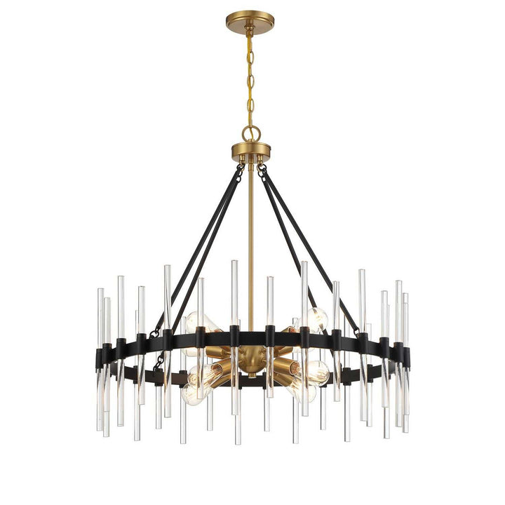 Santiago Eight Light Pendant in Matte Black with Warm Brass Accents Savoy House