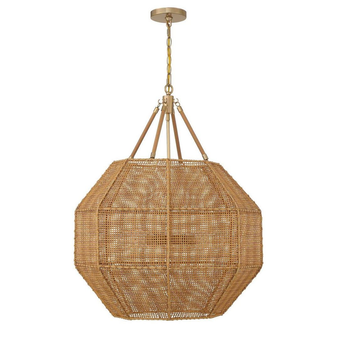 Selby Five Light Pendant in Burnished Brass and Rattan Savoy House
