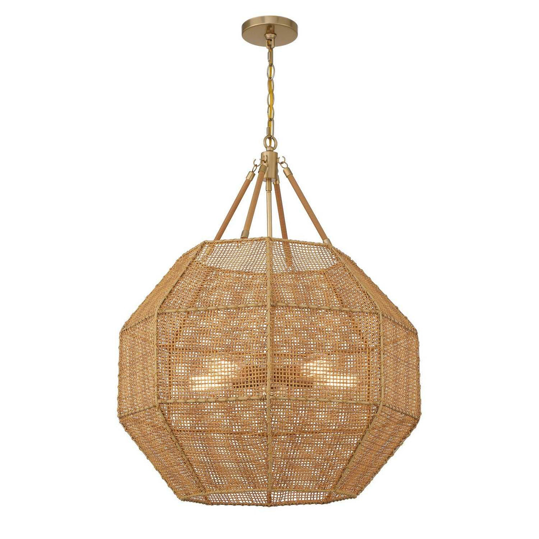 Selby Five Light Pendant in Burnished Brass and Rattan Savoy House