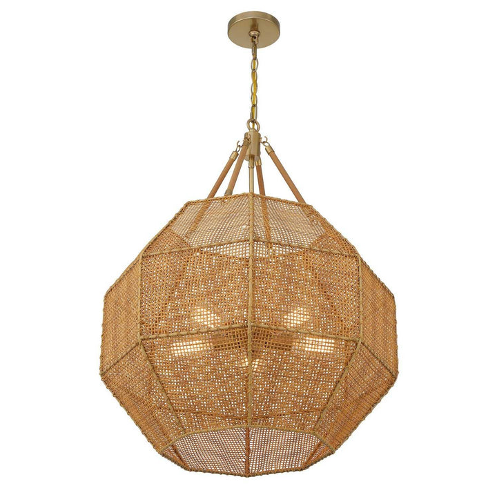Selby Five Light Pendant in Burnished Brass and Rattan Savoy House