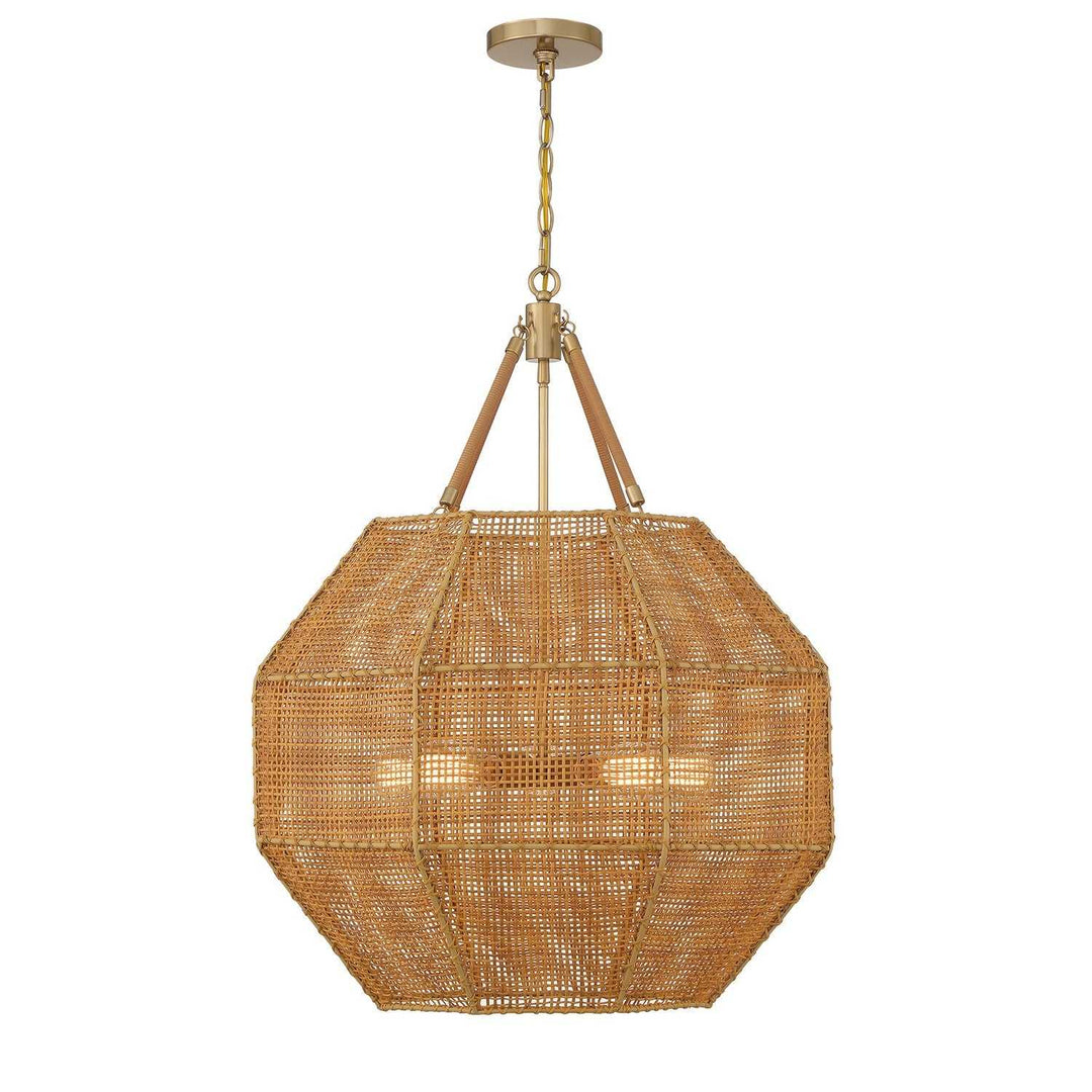 Selby Five Light Pendant in Burnished Brass and Rattan Savoy House