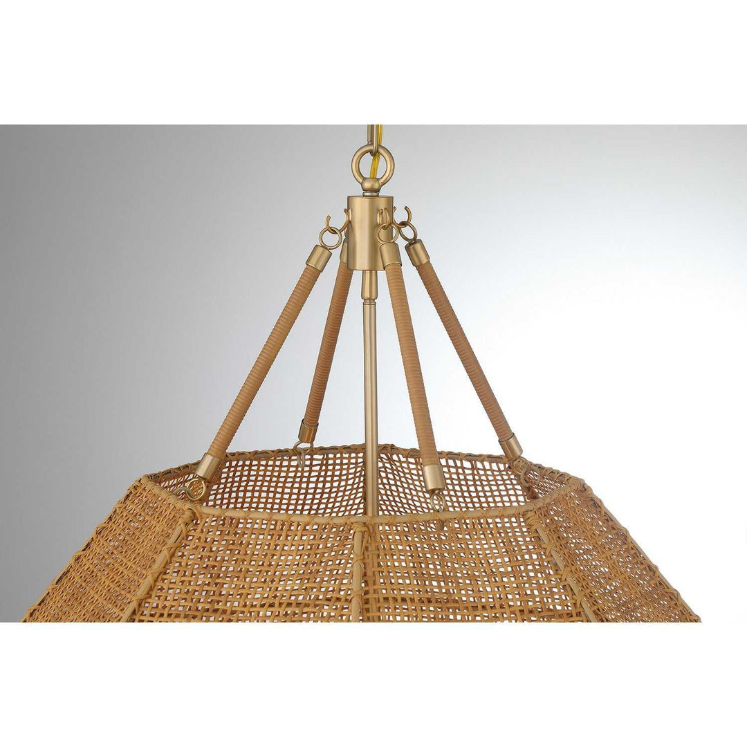 Selby Five Light Pendant in Burnished Brass and Rattan Savoy House