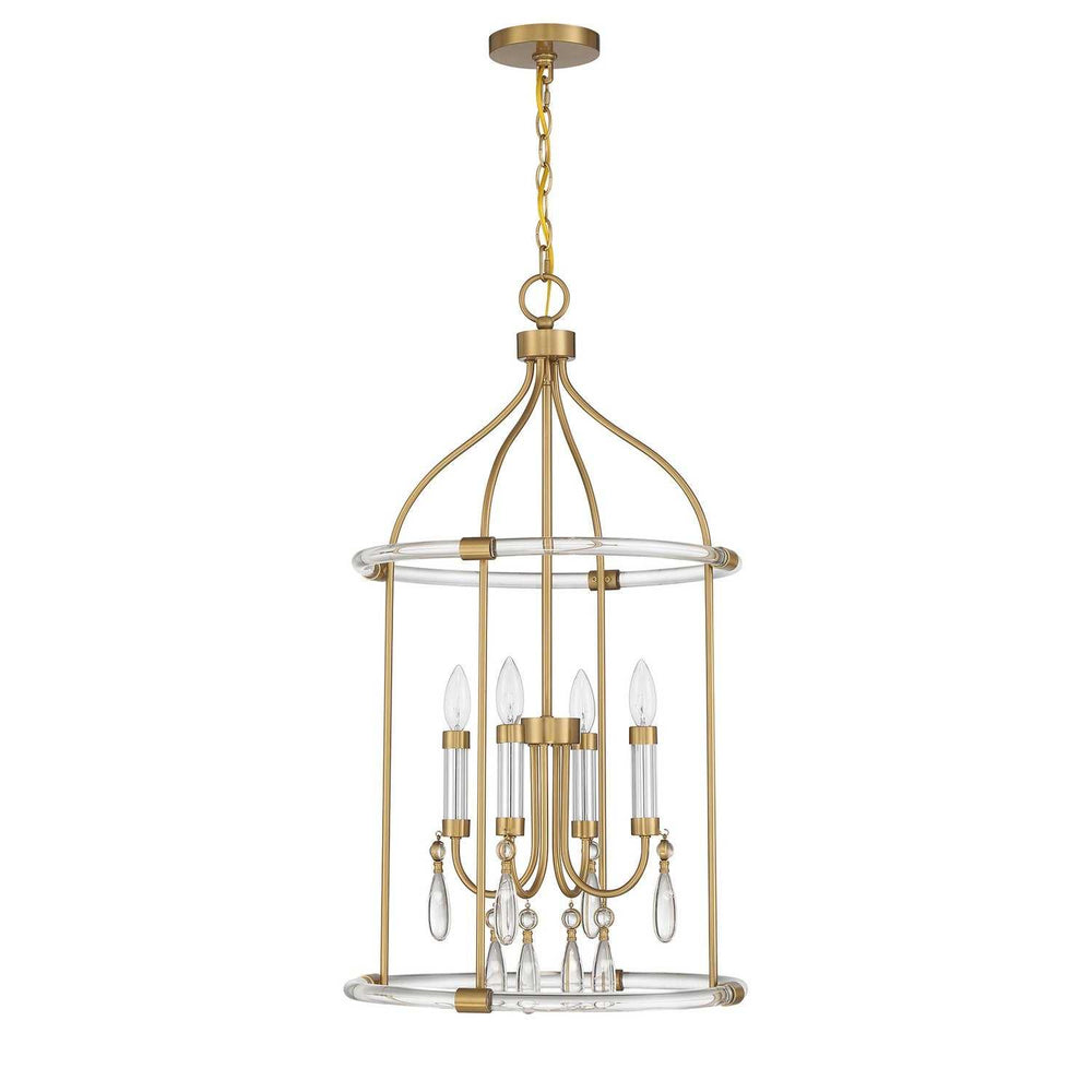 Savoy House - 7-7714-4-195 - Four Light Pendant - Mayfair - Warm Brass/Chrome