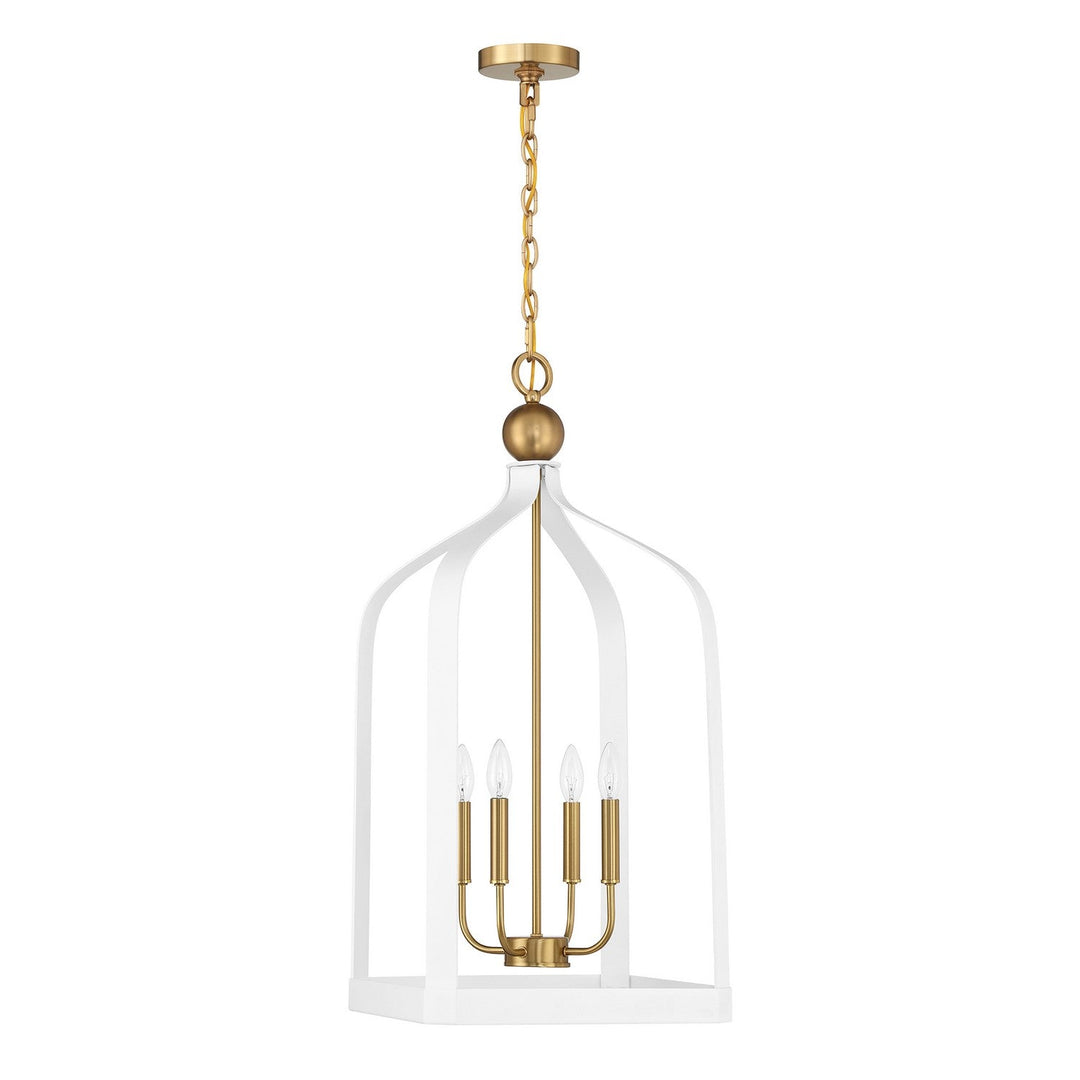 Savoy House - 7-7802-4-142 - Four Light Pendant - Sheffield - White w/Warm Brass