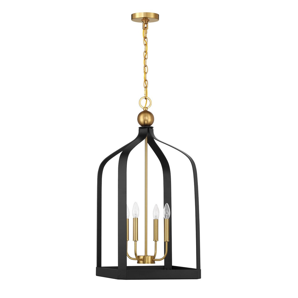 Savoy House - 7-7802-4-143 - Four Light Pendant - Sheffield - Matte Black w/Warm Brass