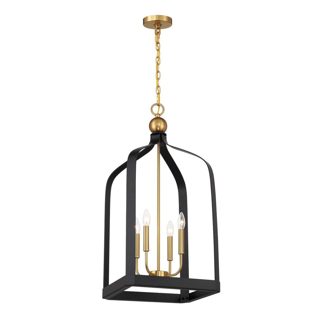 Savoy House - 7-7802-4-143 - Four Light Pendant - Sheffield - Matte Black w/Warm Brass
